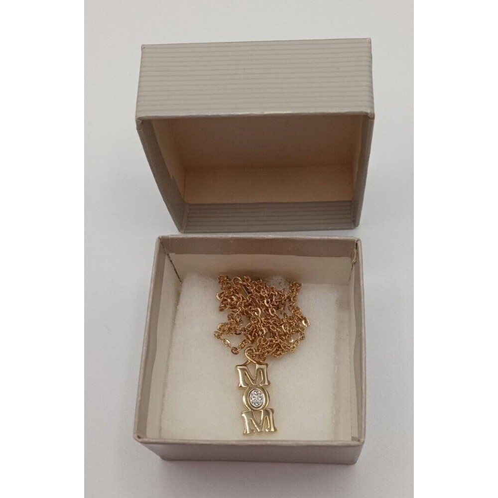 Avon MOM Gold Tone Rhinestone Pendant Necklace Signed 1980's